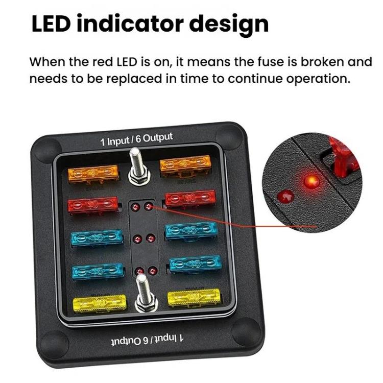 6-Way Waterproof Fuse Box With LED Indicator And Sticker - ZH-1704A1