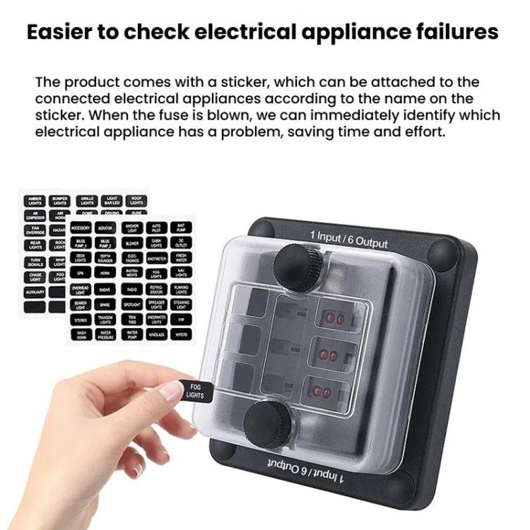 6-Way Waterproof Fuse Box With LED Indicator And Sticker - ZH-1704A1