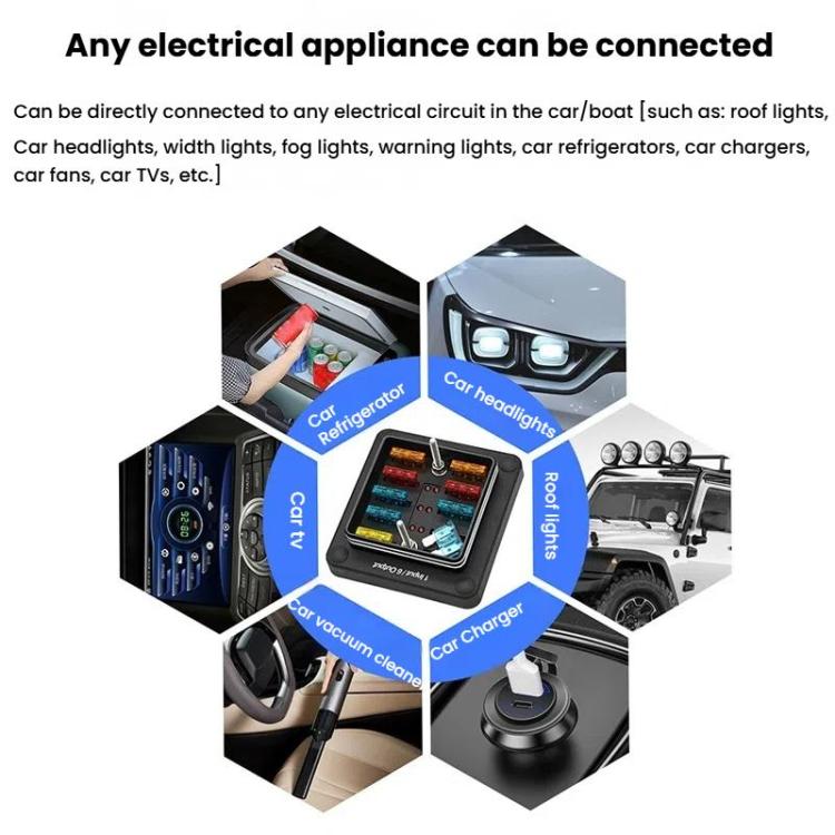 6-Way Waterproof Fuse Box With LED Indicator And Sticker - ZH-1704A1