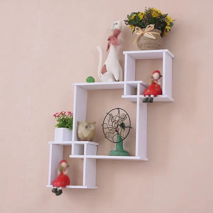 Wall Shelf 3 Square Rack Simple Display Rack Background Wall Decoration Shelf - White
