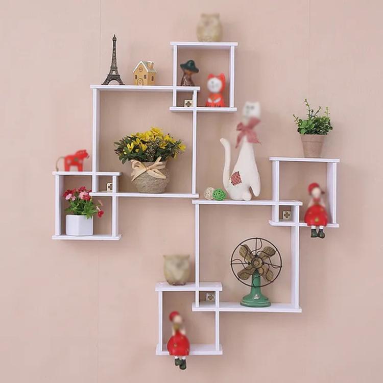 Wall Shelf 3 Square Rack Simple Display Rack Background Wall Decoration Shelf - White