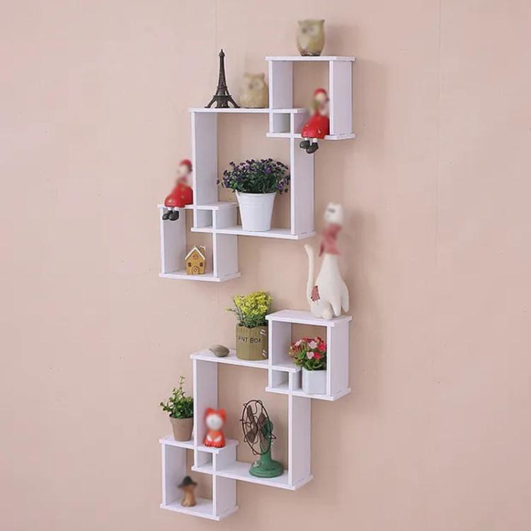 Wall Shelf 3 Square Rack Simple Display Rack Background Wall Decoration Shelf - White