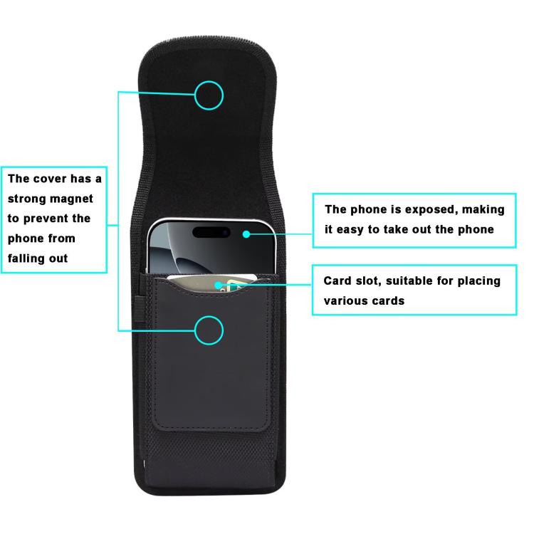 6.1 Inch Mobile Phone Belt Clip Case Vertical Magnetic Closure Waist Pack with Card Slot For Men