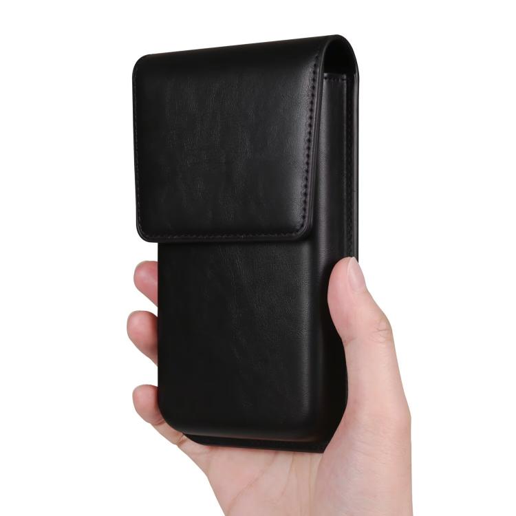 6.7-6.9 Inch Vertical Leather Waist Phone Pouch With Oversized Flap & Belt Loop Design Smartphone Holder