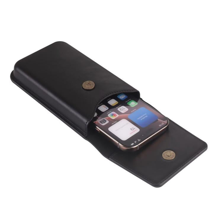6.7-6.9 Inch Vertical Leather Waist Phone Pouch With Oversized Flap & Belt Loop Design Smartphone Holder