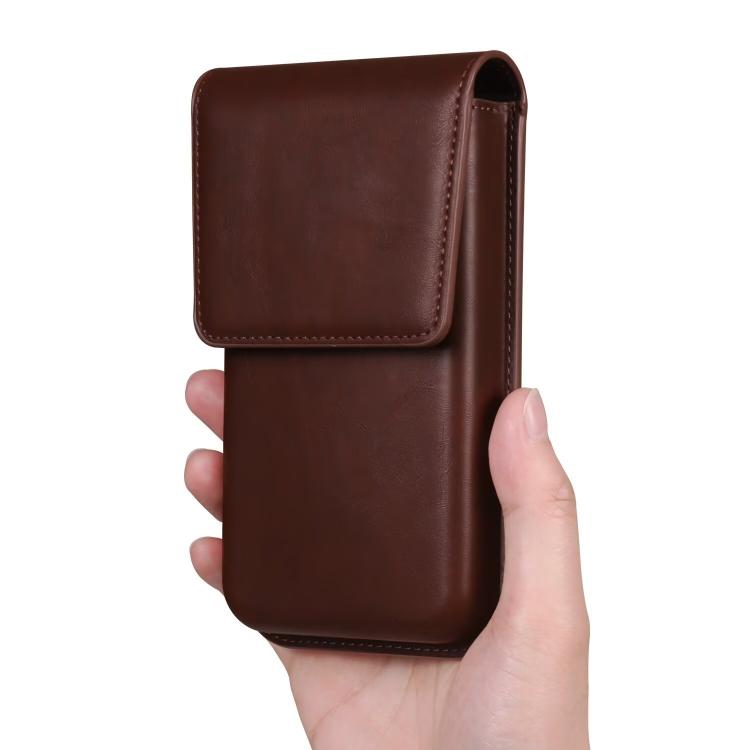 6.7-6.9 Inch Vertical Leather Waist Phone Pouch With Oversized Flap & Belt Loop Design Smartphone Holder