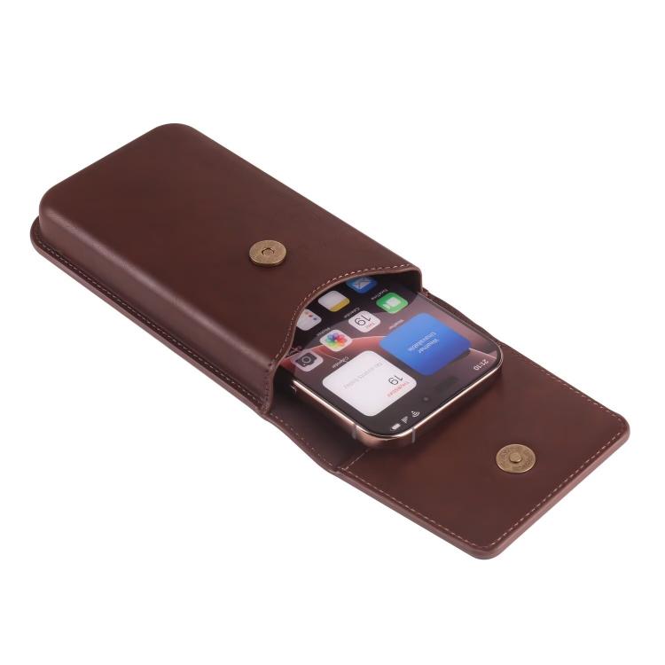 6.7-6.9 Inch Vertical Leather Waist Phone Pouch With Oversized Flap & Belt Loop Design Smartphone Holder