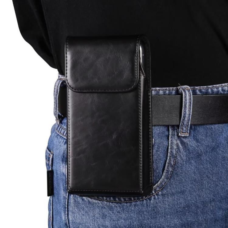 7.2 Inch Vertical Magnetic Closure Phone Belt Clip Pouch PU Distressed Leather Waist Bag