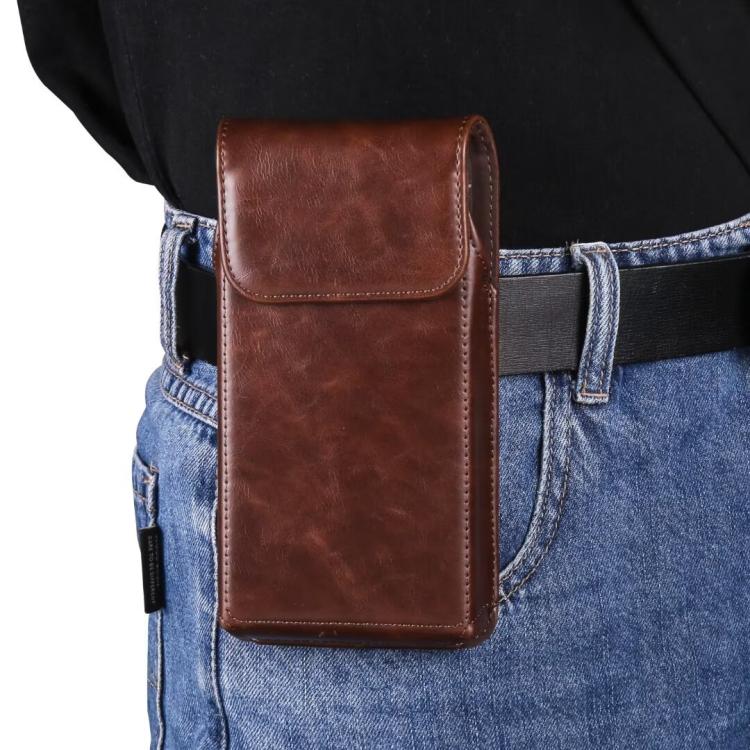 7.2 Inch Vertical Magnetic Closure Phone Belt Clip Pouch PU Distressed Leather Waist Bag