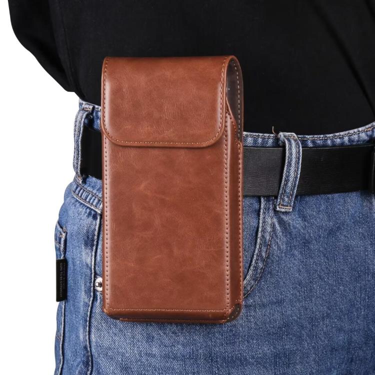 7.2 Inch Vertical Magnetic Closure Phone Belt Clip Pouch PU Distressed Leather Waist Bag