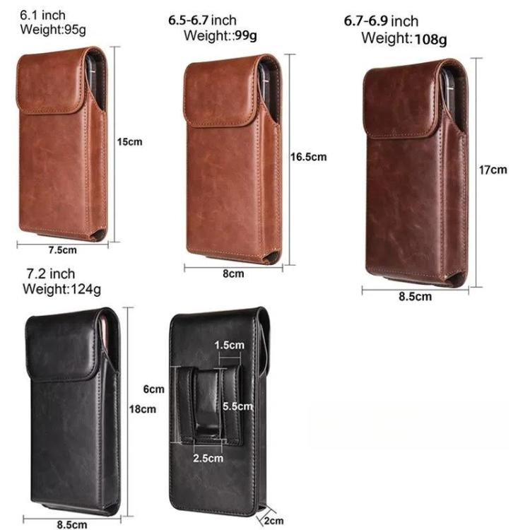 7.2 Inch Vertical Magnetic Closure Phone Belt Clip Pouch PU Distressed Leather Waist Bag