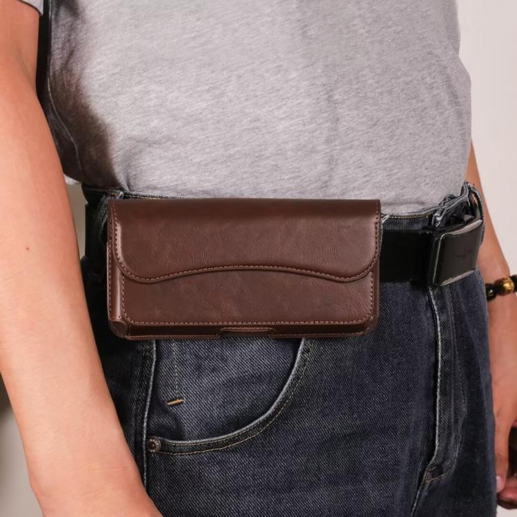 6.7-6.9 Inch Horizontal Leather Belt Loop Cell Phone Holster Magnetic Snap Closure Waist Pack
