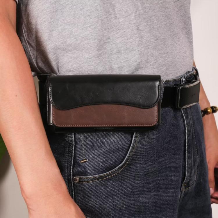 6.7-6.9 Inch Horizontal Leather Belt Loop Cell Phone Holster Magnetic Snap Closure Waist Pack