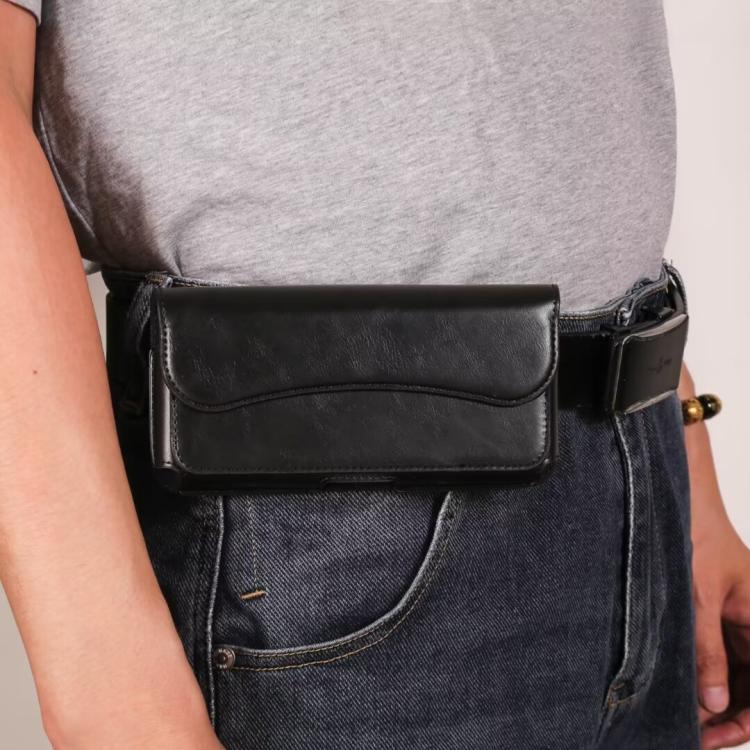 6.1 Inch Horizontal Leather Belt Loop Cell Phone Holster Magnetic Snap Closure Waist Pack