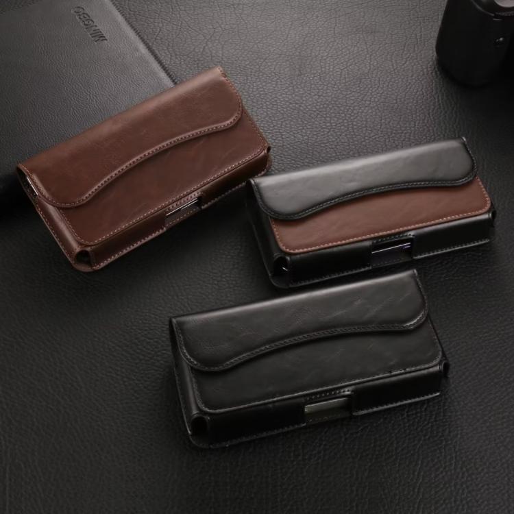 7.2 Inch Horizontal Leather Belt Loop Cell Phone Holster Magnetic Snap Closure Waist Pack