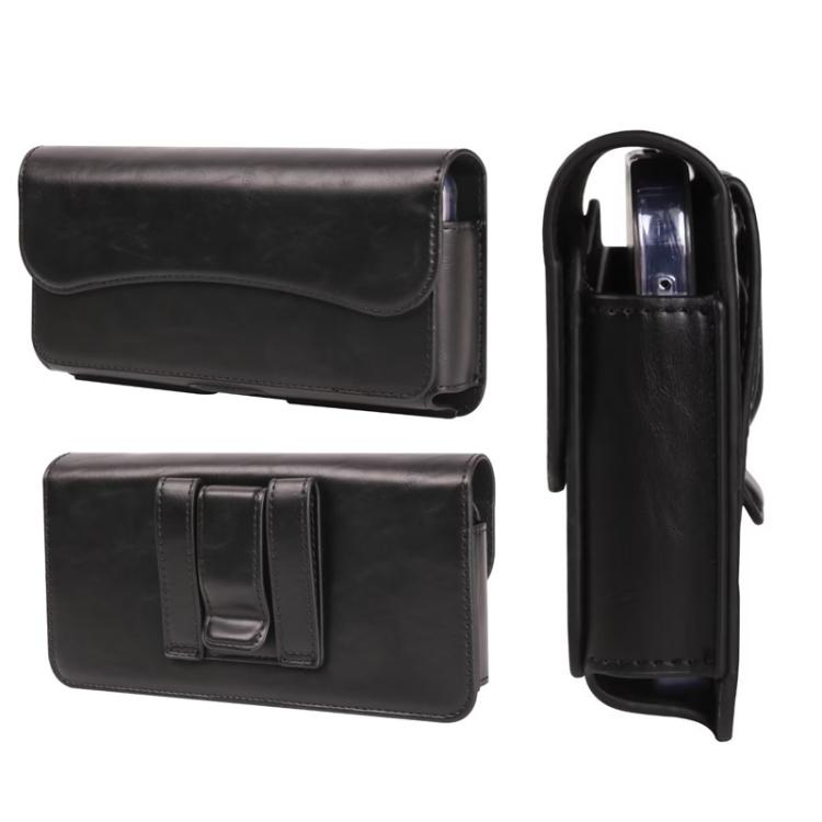 7.2 Inch Horizontal Leather Belt Loop Cell Phone Holster Magnetic Snap Closure Waist Pack