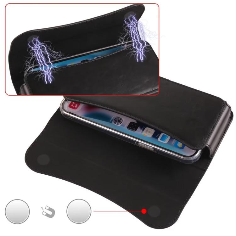 7.2 Inch Horizontal Leather Belt Loop Cell Phone Holster Magnetic Snap Closure Waist Pack