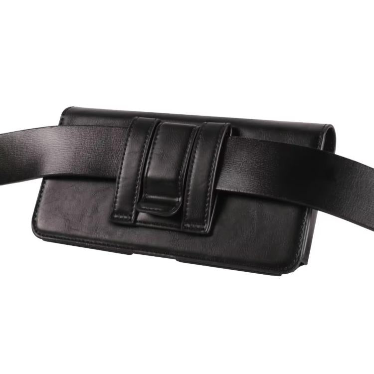 7.2 Inch Horizontal Leather Belt Loop Cell Phone Holster Magnetic Snap Closure Waist Pack