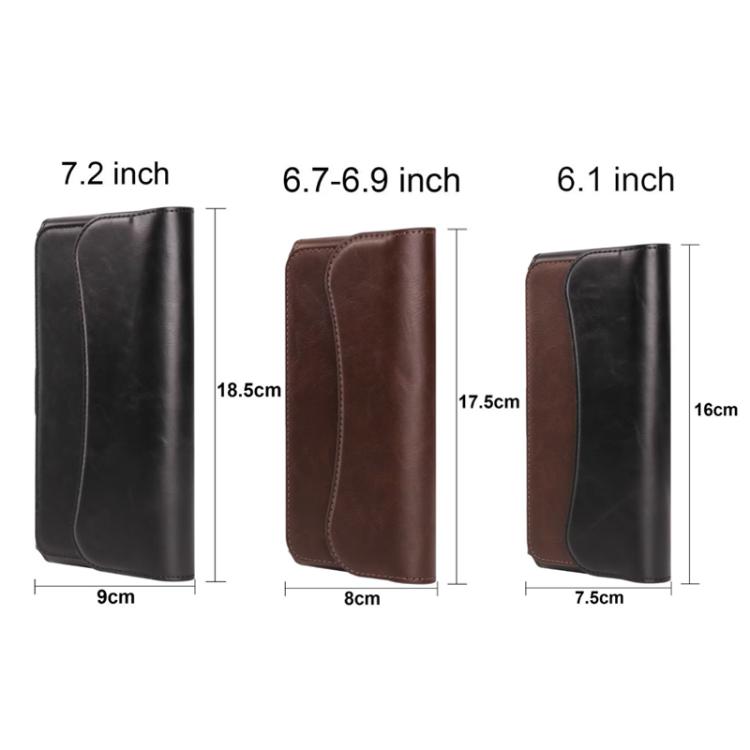 7.2 Inch Horizontal Leather Belt Loop Cell Phone Holster Magnetic Snap Closure Waist Pack
