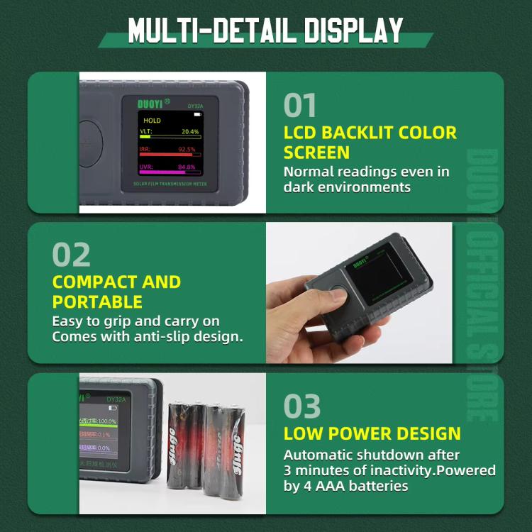 DUOYI Portable Heat-Insulating Glass Solar Film Tester - DY32A