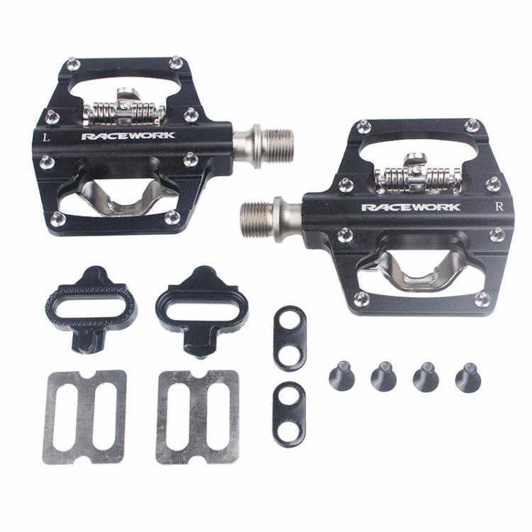 RACEWORK RK213 1pair Mountain Bike SPD + Flat Pedal Self-locking Dual-purpose Pedal