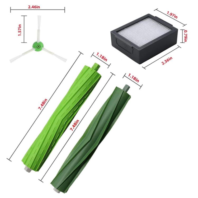 14pcs /Set For IRobot Roomba i7 / i7+ / i3 / E5 / i3+ / i4 / i6 / i6+i8 Series Sweeper Accessories - Main Brush+Filter+Side Brush With Screws Set