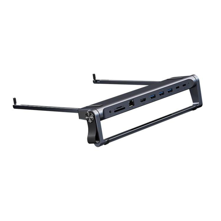 9 In 1 Hub Computer Stand Aluminum Alloy Folding PD Fast Charging With LAN Docking Station Laptop Bracket - Dark Metallic Color