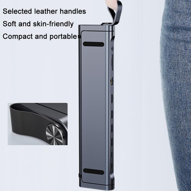 9 In 1 Hub Computer Stand Aluminum Alloy Folding PD Fast Charging With LAN Docking Station Laptop Bracket - Dark Metallic Color