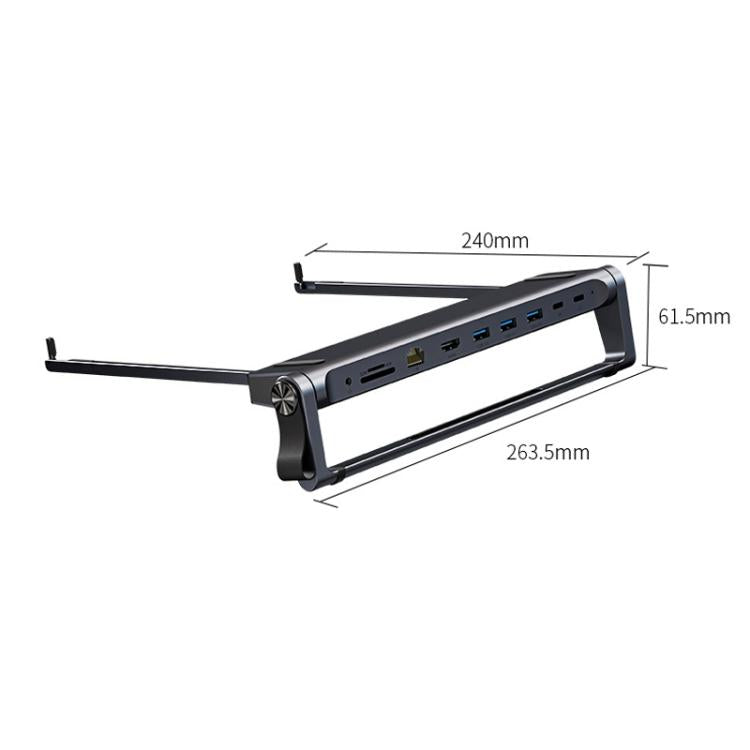 9 In 1 Hub Computer Stand Aluminum Alloy Folding PD Fast Charging With LAN Docking Station Laptop Bracket - Dark Metallic Color