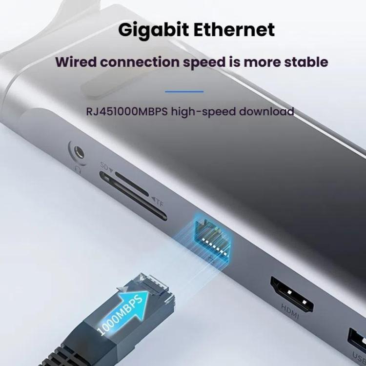 9 In 1 Hub Computer Stand Aluminum Alloy Folding PD Fast Charging With LAN Docking Station Laptop Bracket - Dark Metallic Color