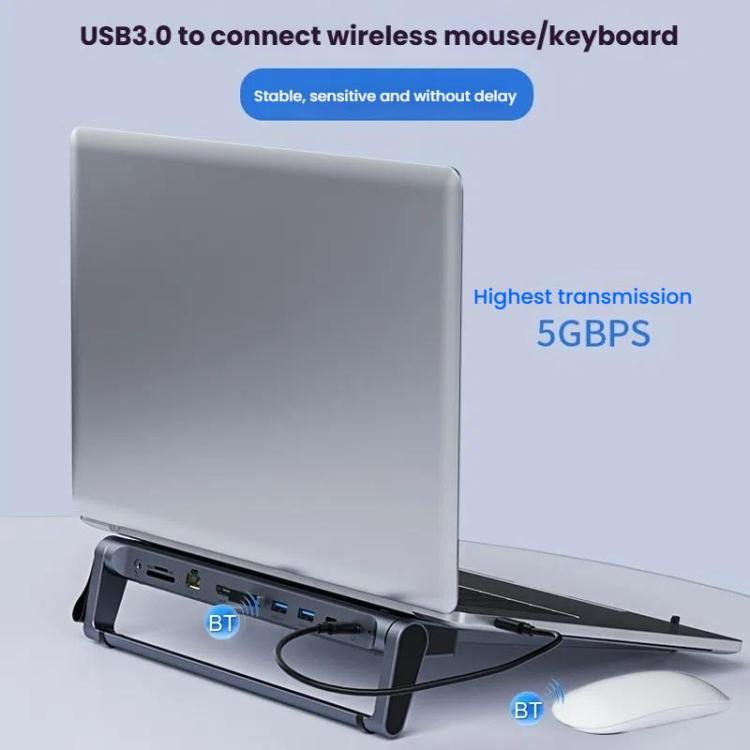 9 In 1 Hub Computer Stand Aluminum Alloy Folding PD Fast Charging With LAN Docking Station Laptop Bracket - Dark Metallic Color
