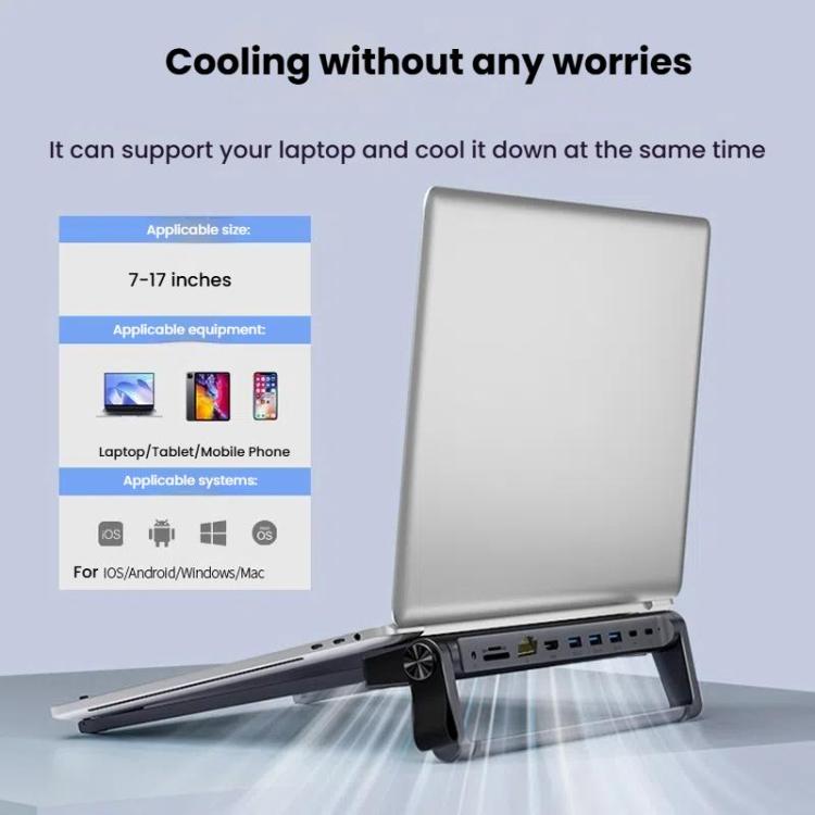 9 In 1 Hub Computer Stand Aluminum Alloy Folding PD Fast Charging With LAN Docking Station Laptop Bracket - Dark Metallic Color