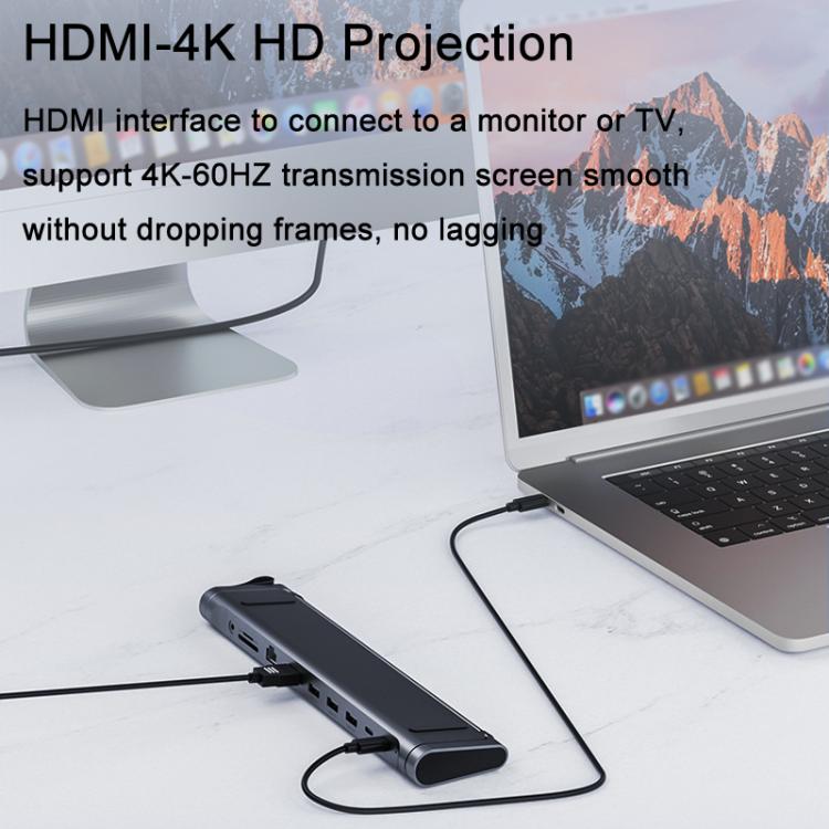 9 In 1 Hub Computer Stand Aluminum Alloy Folding PD Fast Charging With LAN Docking Station Laptop Bracket - Dark Metallic Color