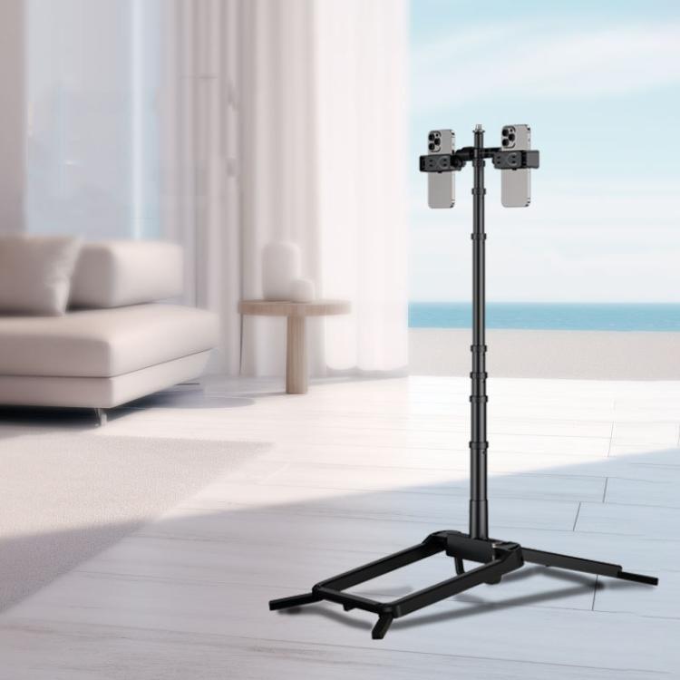 Adjustable 55-Inch Quadpod Live Streaming Phone Stand Foldable Tripod With Dual Phone Clip & 1/4 Inch Screw YY-2