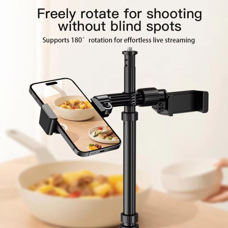 Adjustable 55-Inch Quadpod Live Streaming Phone Stand Foldable Tripod With Dual Phone Clip & 1/4 Inch Screw YY-2