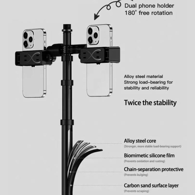 Adjustable 55-Inch Quadpod Live Streaming Phone Stand Foldable Tripod With Dual Phone Clip & 1/4 Inch Screw YY-2