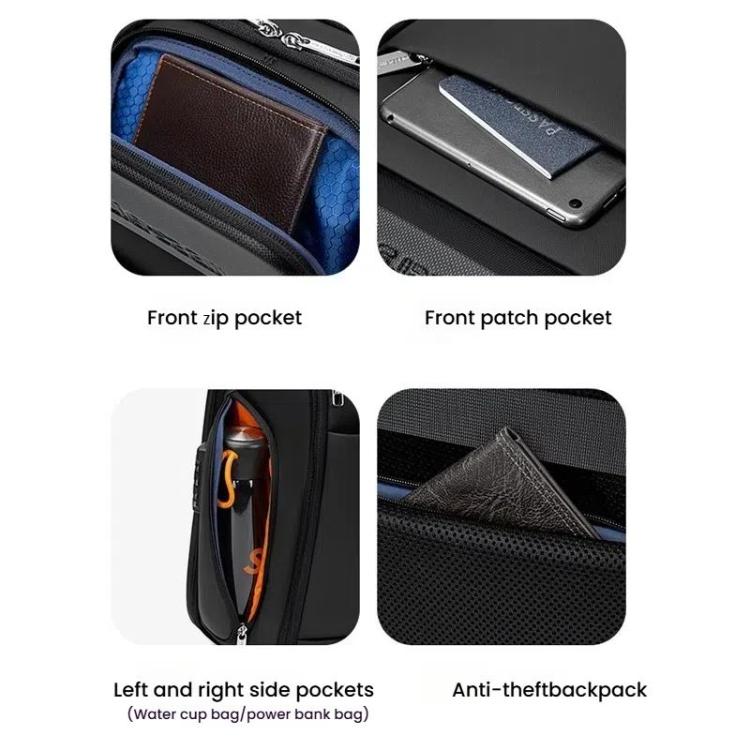 Wiersaam Men Waterproof Anti-Theft Business Backpack Travel Laptop Bag With USB Charging Port & Password Lock Middle