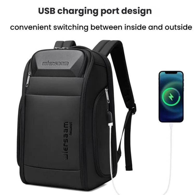 Wiersaam Men Waterproof Anti-Theft Business Backpack Travel Laptop Bag With USB Charging Port & Password Lock Middle