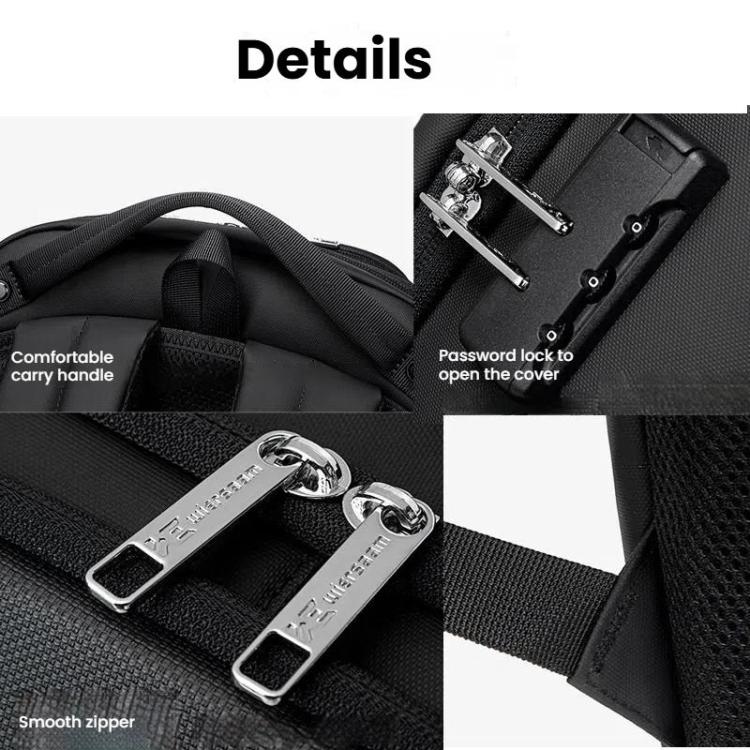 Wiersaam Men Waterproof Anti-Theft Business Backpack Travel Laptop Bag With USB Charging Port & Password Lock Small