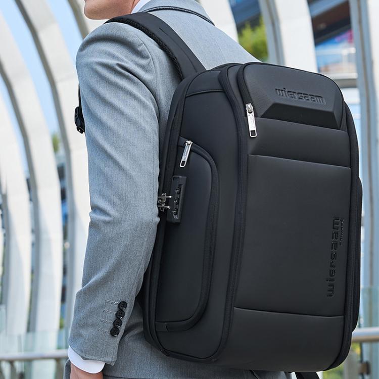 Wiersaam Men Waterproof Anti-Theft Business Backpack Travel Laptop Bag With USB Charging Port & Password Lock Middle