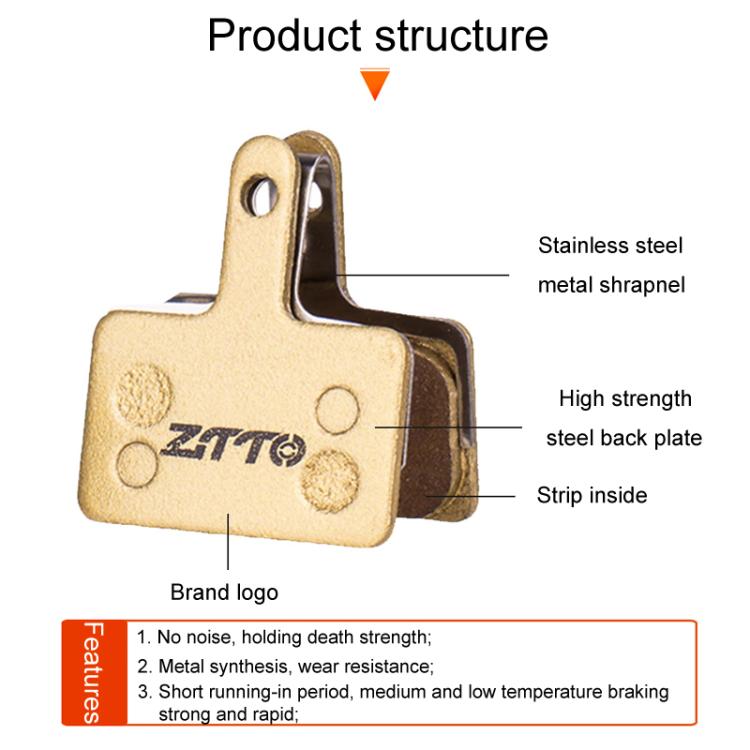 2pairs ZTTO Mountain Bike Full Metal Copper Base Lining Oil Disc Block Brake Pad, Model: MJ-11K