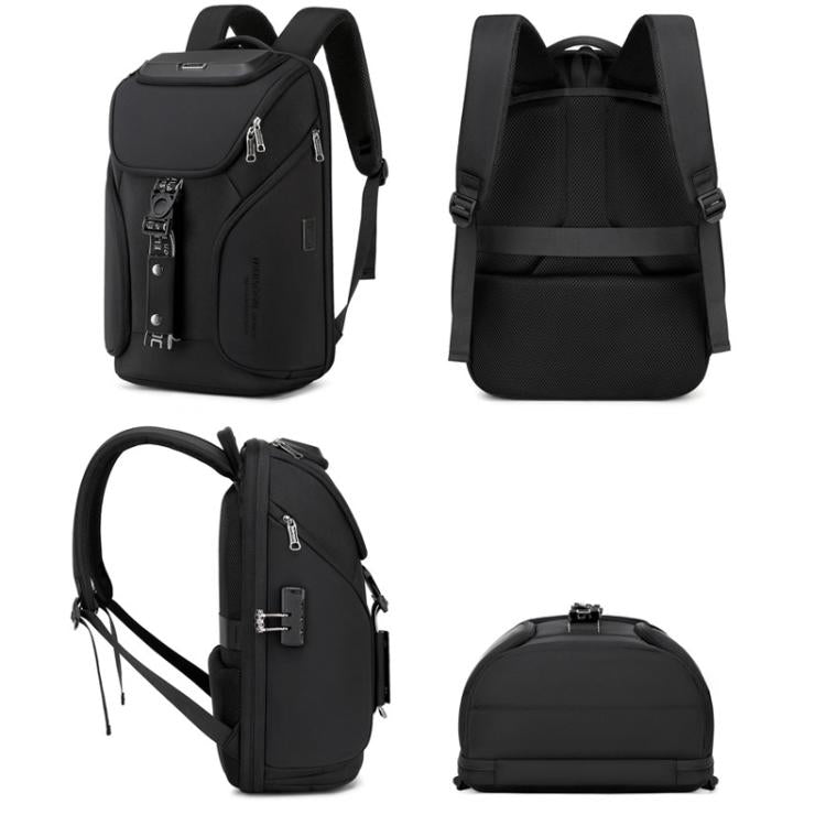 Wiersaam WY68173 Men Waterproof Anti-Theft Business Backpack With Lock & USB Ports - Black