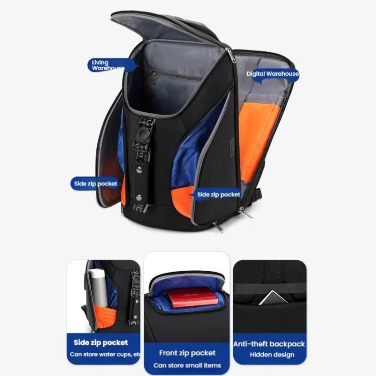 Wiersaam WY68173 Men Waterproof Anti-Theft Business Backpack With Lock & USB Ports - Black