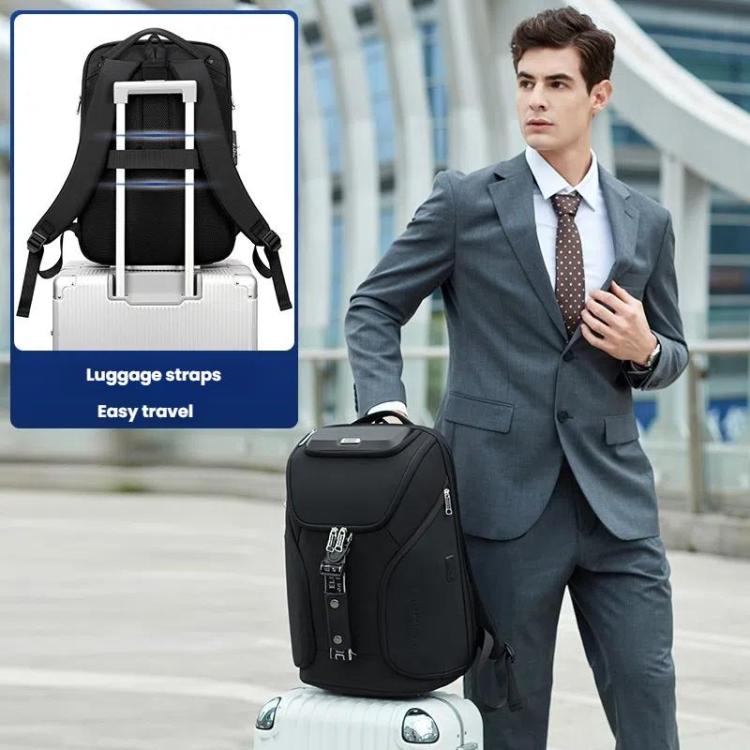 Wiersaam WY68173 Men Waterproof Anti-Theft Business Backpack With Lock & USB Ports - Black