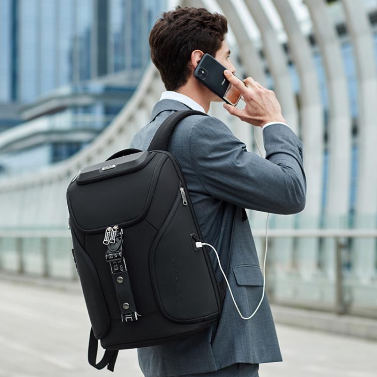 Wiersaam WY68173 Men Waterproof Anti-Theft Business Backpack With Lock & USB Ports - Black
