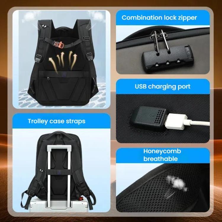 Wiersaam WY1350 Men Anti-Theft Business Backpack Laptop Bag For Travel With Password Lock - Space Gray