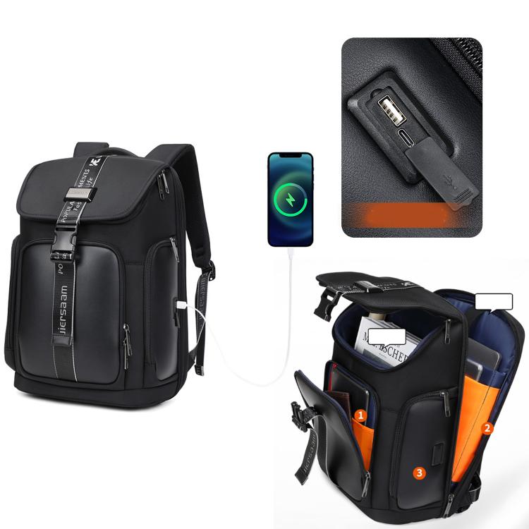 Wiersaam WY1200 Men Waterproof Anti-Theft Business Backpack Multiple Organizer Compartments - Black