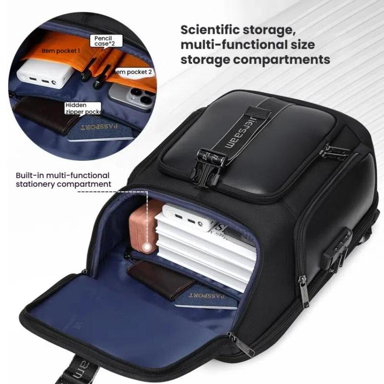 Wiersaam WY1200 Men Waterproof Anti-Theft Business Backpack Multiple Organizer Compartments - Black
