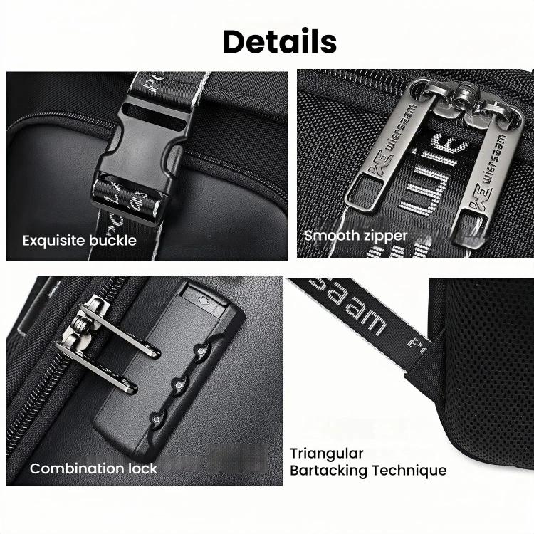 Wiersaam WY1200 Men Waterproof Anti-Theft Business Backpack Multiple Organizer Compartments - Black