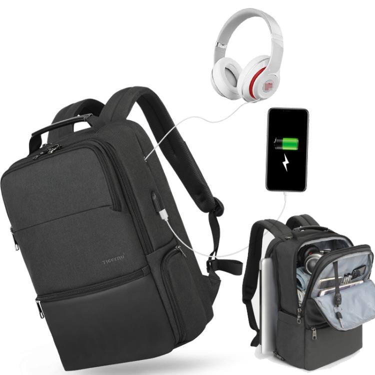 Tigernu 19-inch Expandable Men Anti-Theft Laptop Backpack with USB Charging Port, Headphone Hole & Comfort Shoulder Straps for Travel, Work Commute - Black